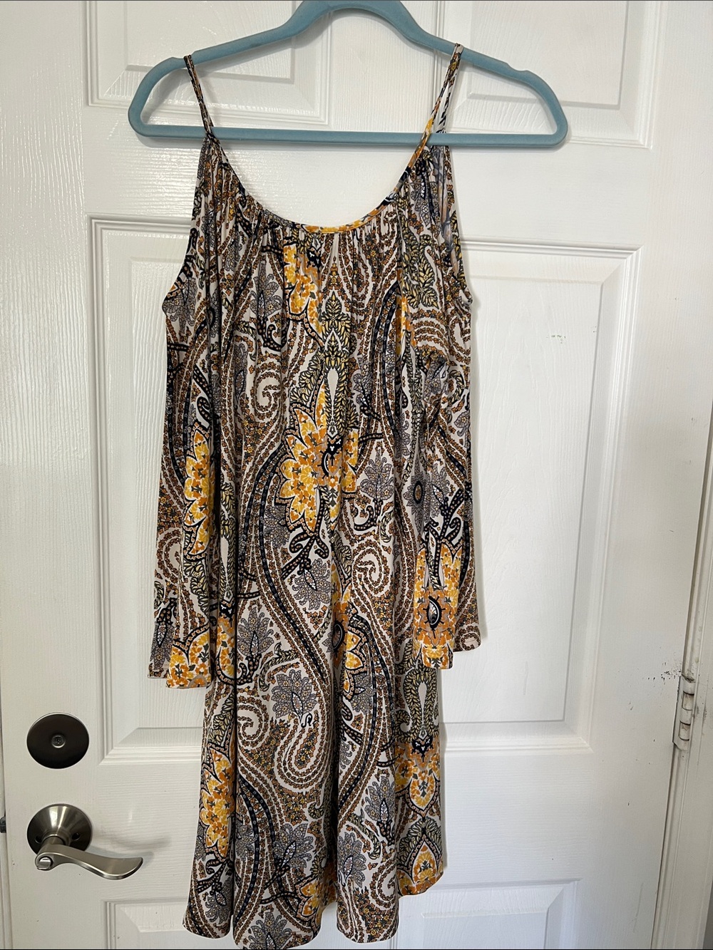 South Moon Under Yellow Paisley Midi Dress with Cold-Shoulder Detail